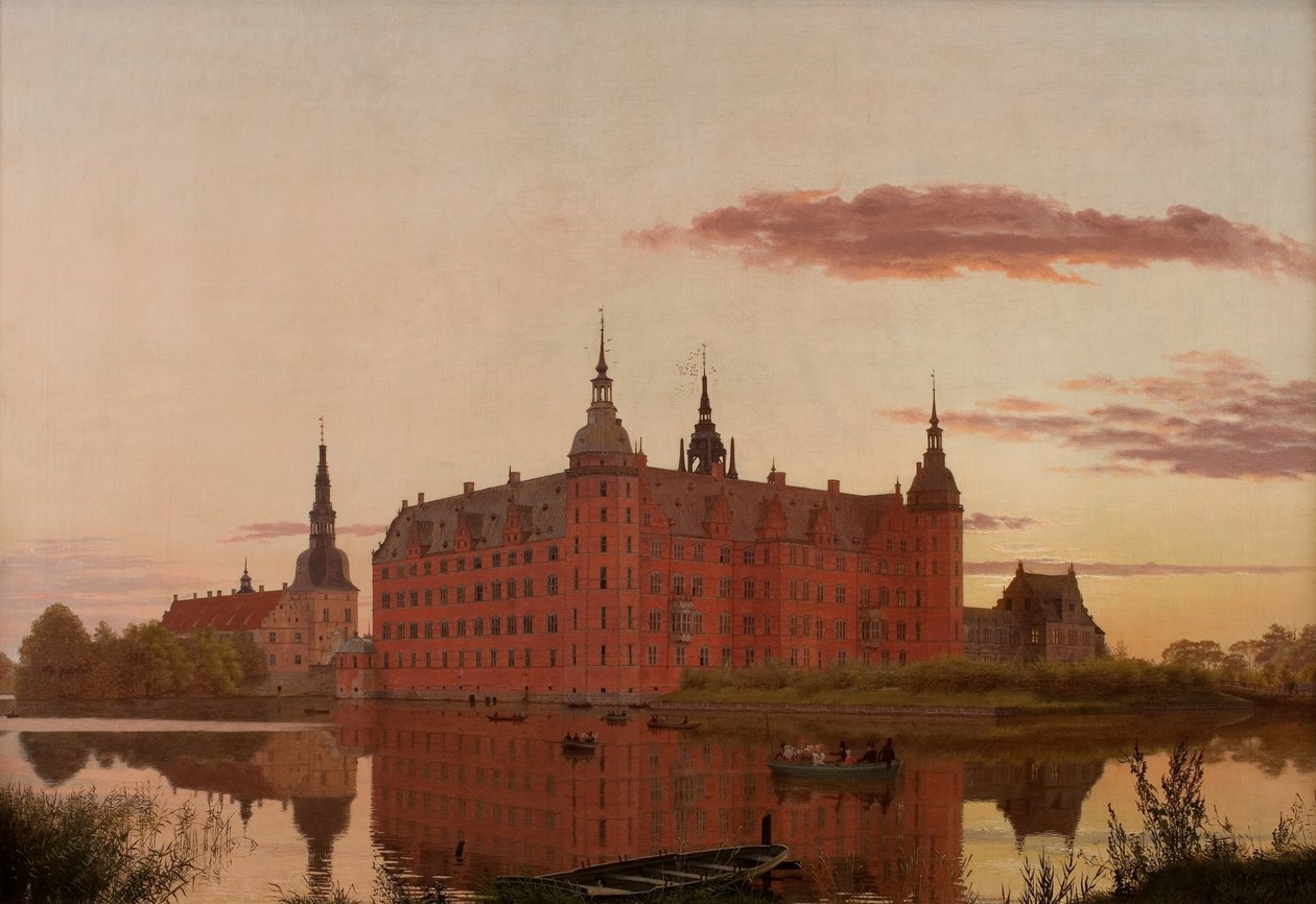 قلعة Frederiksborg في قلعة المساء الخفيفة Frederiksborg في ضوء المساء ، 1835. بواسطة كريستين شيلروب كوبكه
