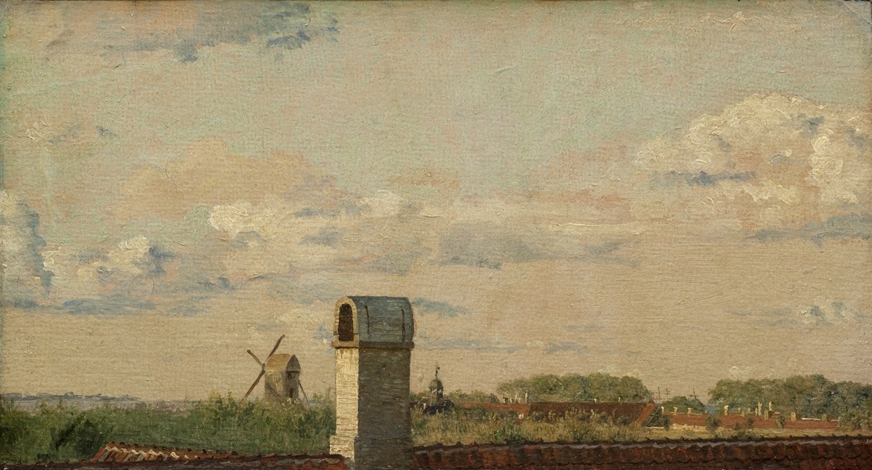 منظر من نافذة في Toldbodvej يتطلع نحو القلعة في كوبنهاغن ، ج. 1833 (زيت على ورق موضوع على قماش كتاني) بواسطة كريستين شيليروب كوبكي