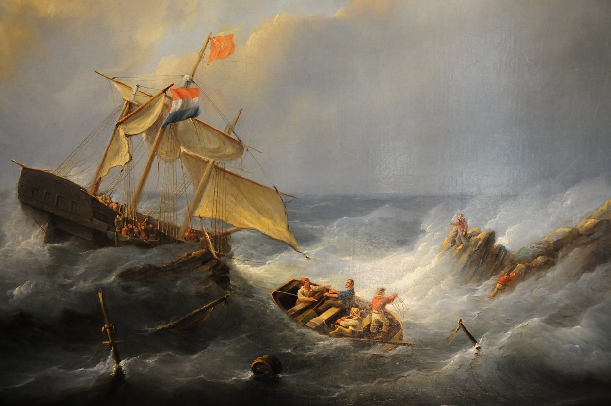 سفينة في مأزق على ساحل صخري بواسطة Christiaan Cornelis Kannemans
