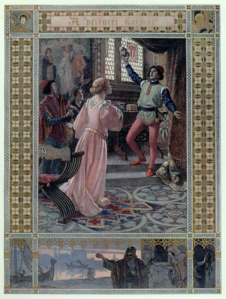رسم توضيحي من "تاجر البندقية" بقلم ويليام شكسبير (1565-1616) ص 1900 بواسطة كريستيان أوغست برينتز