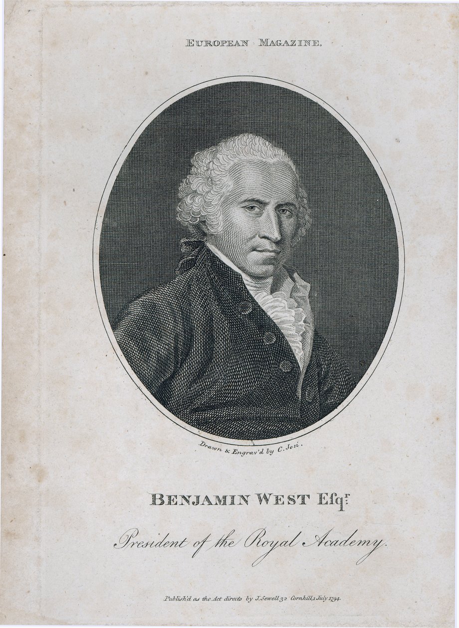 صورة بنيامين ويست (1738-1820) ، رئيس الأكاديمية الملكية ، محفورة من قبل الفنان ، 1794 بواسطة كريستيان جوسي