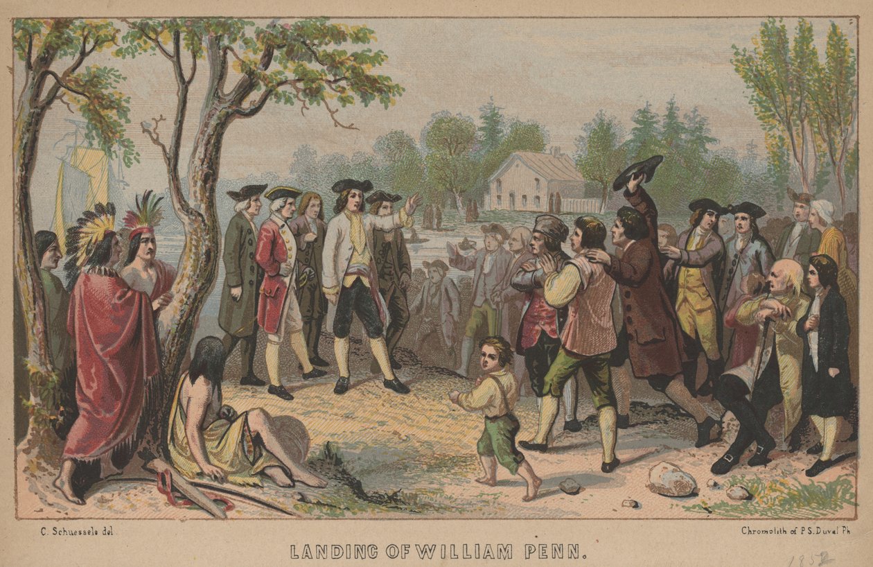 هبوط وليام بن ، ليثو بواسطة PS Duval ، 1852 (chromolitho) بواسطة 