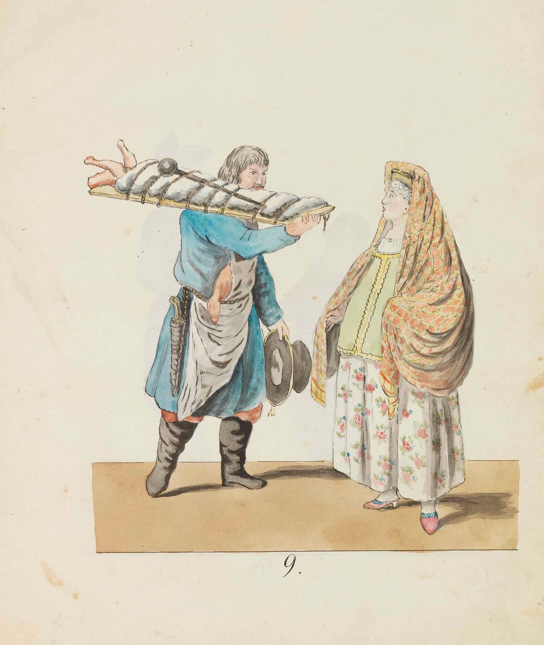 جزار مع خنزير على السبورة وامرأة تاجر من سلسلة سانت بطرسبرغ ... ، 1799. بواسطة كريستيان جوتفريد هاينريش جيسلر