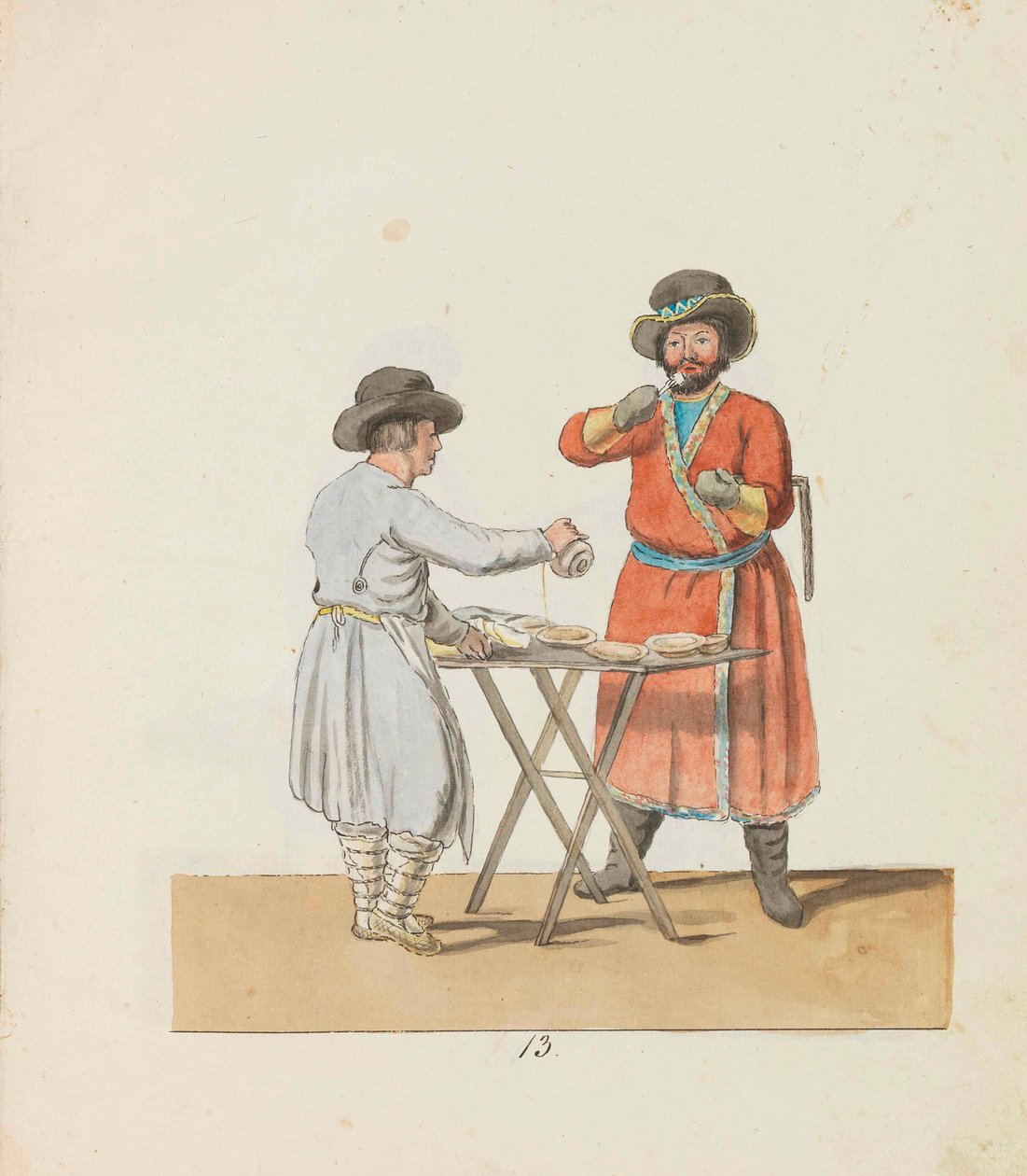 بائع كيسل وحارس مانورال من سلسلة الباعة المتجولين في سانت بطرسبرغ ، 1799. بواسطة كريستيان جوتفريد هاينريش جيسلر