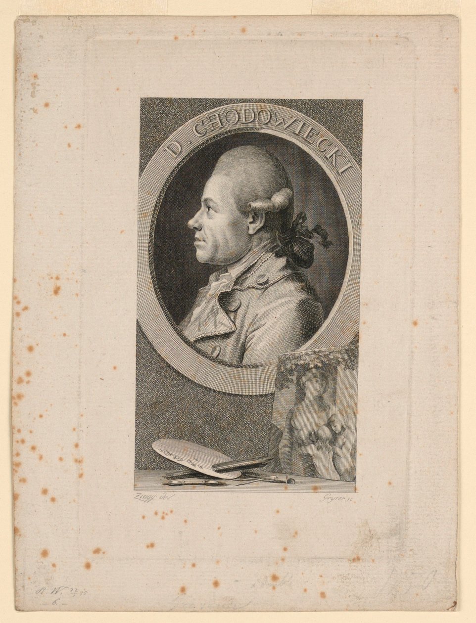 صورة لدانييل تشودويكي ، واجهة كتاب "Neue Bibliotheh der sönen Wissenschaften ،" لايبزيغ ، ألمانيا ، 1780 بواسطة كريستيان جوتليب جيسير