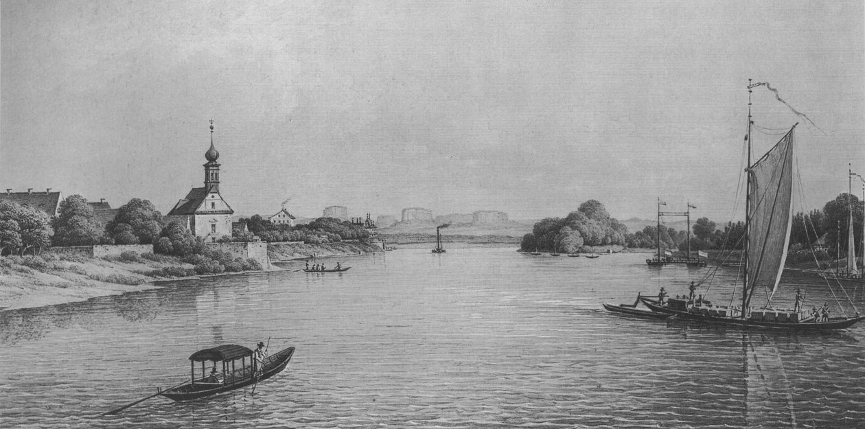 الكنيسة ماريا أم واسر بالقرب من درسدن حوالي عام 1850 بواسطة كريستيان جوتلوب هامر