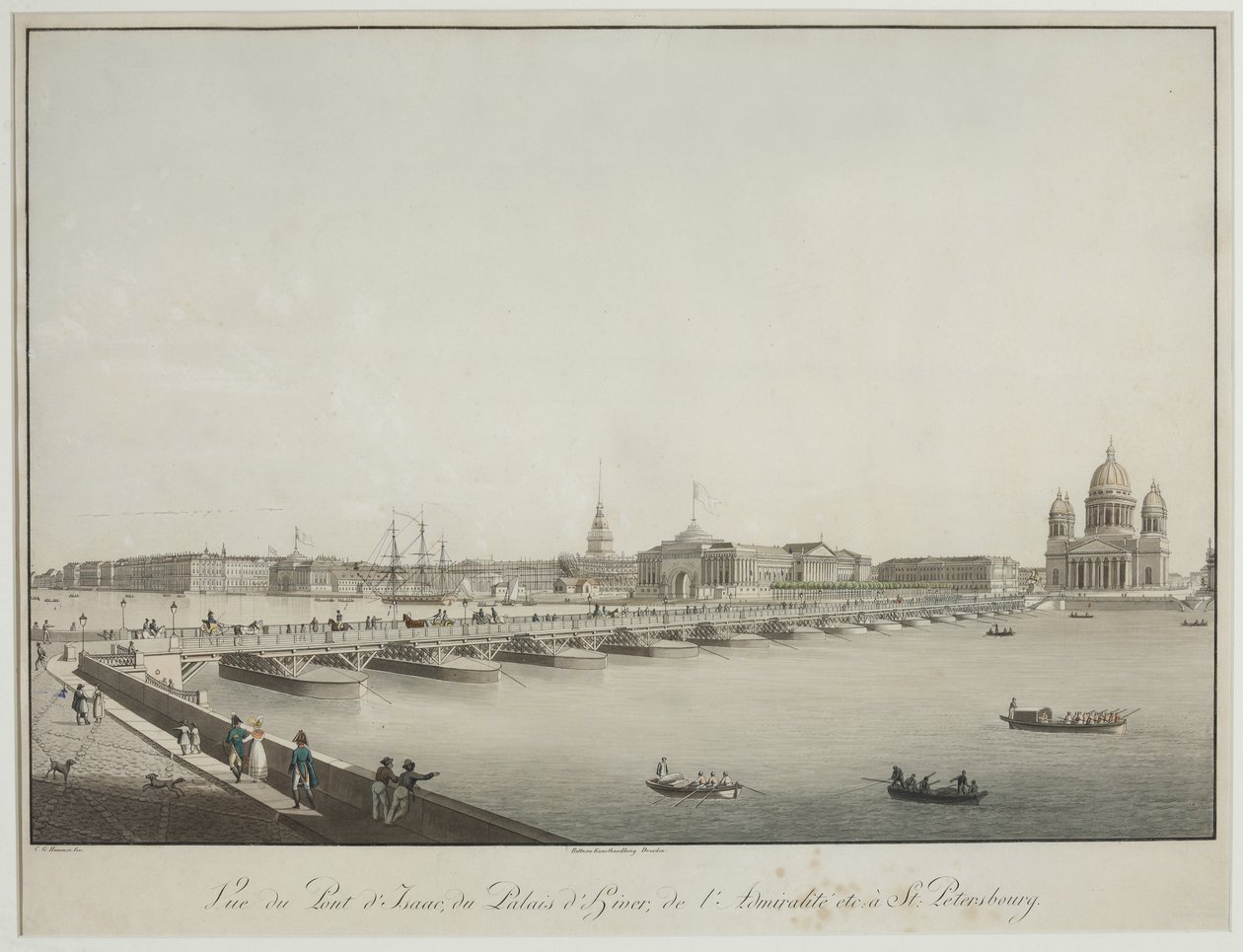 منظر لجسر القديس إسحاق في بطرسبورغ - كريستيان جوتليب هامر (1779-1864). النقش ، بالألوان المائية ، قبل عام 1820. متحف الدولة لتاريخ سانت بطرسبرغ بواسطة كريستيان جوتلوب هامر