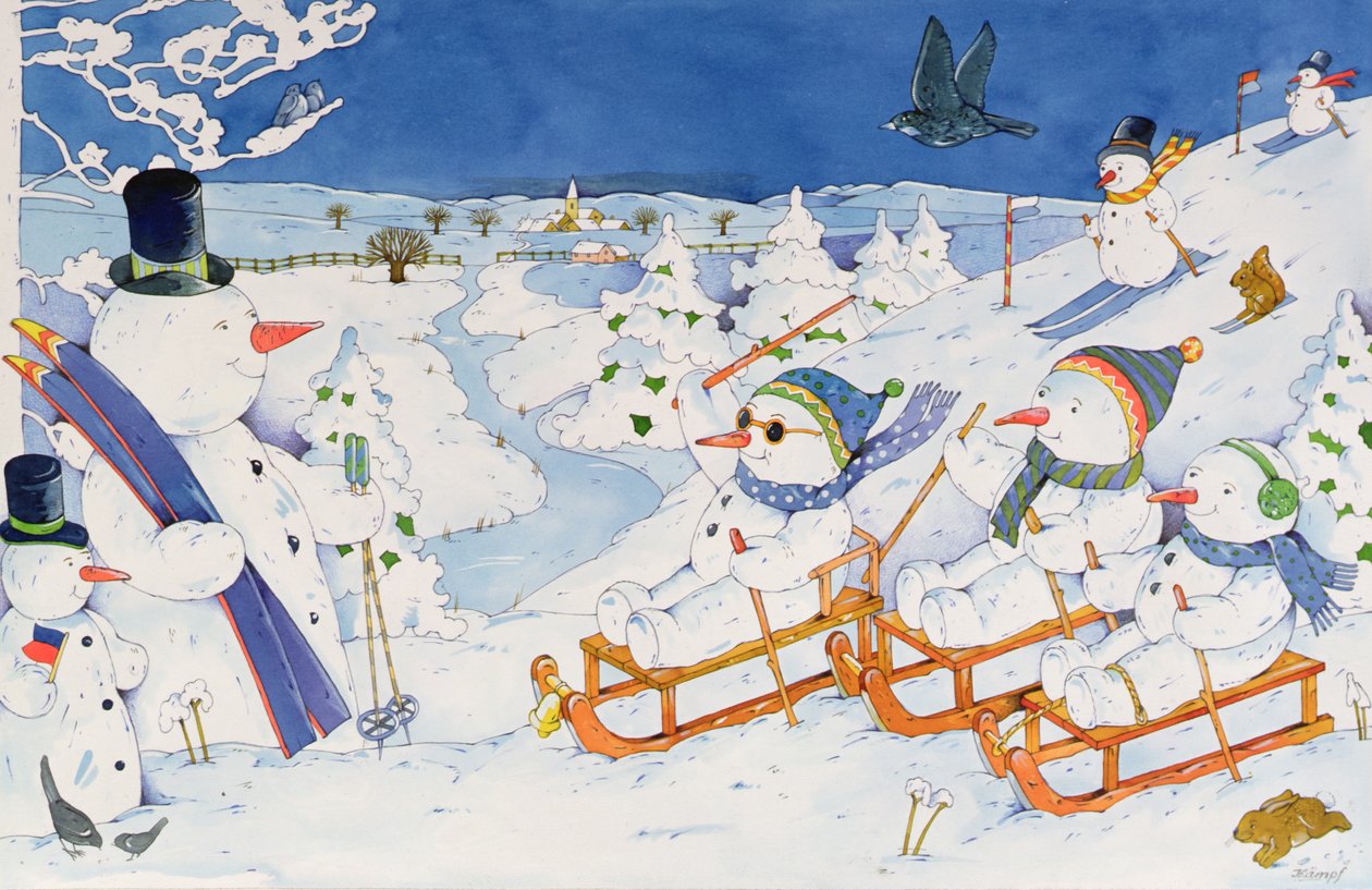 رجال الثلج Tobogganing بواسطة كريستيان كيمبف