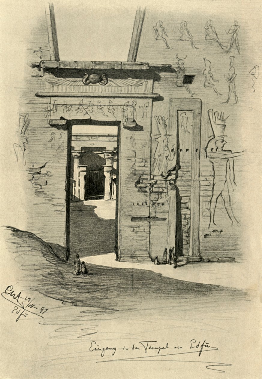 مدخل المعبد في إدفو ، مصر ، 1898. بواسطة كريستيان فيلهلم أليرز