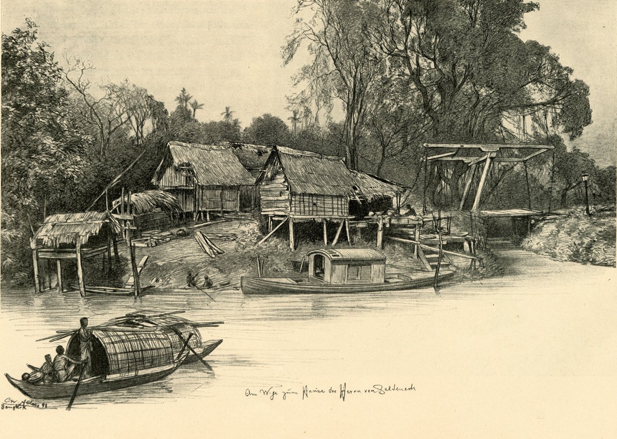 منازل على ركائز متينة ، بانكوك ، سيام ، 1898. بواسطة كريستيان فيلهلم أليرز