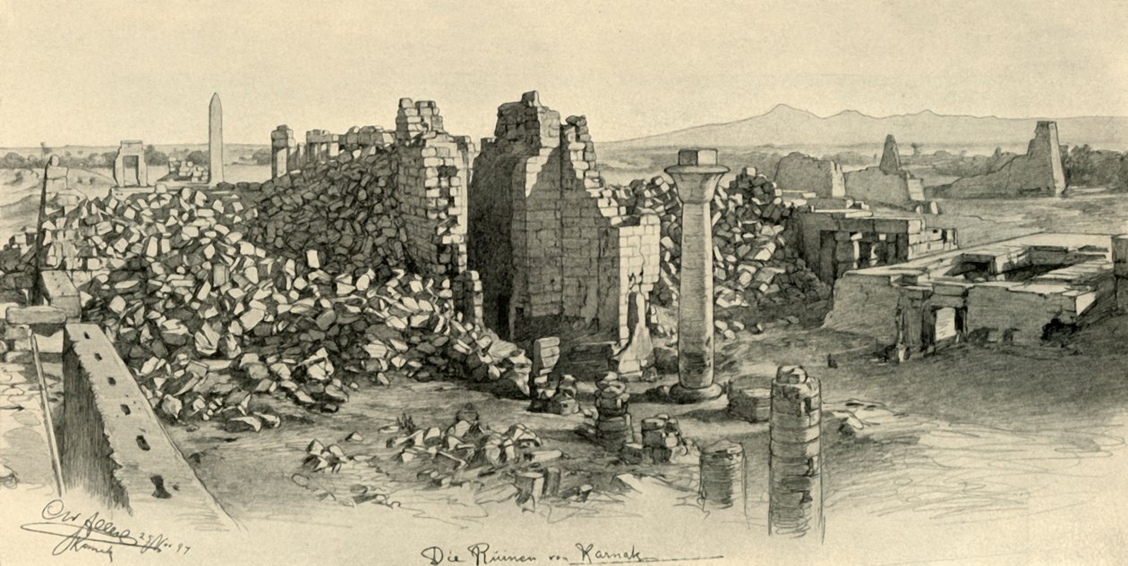 معابد مدمرة في الكرنك ، مصر ، 1898. بواسطة كريستيان فيلهلم أليرز