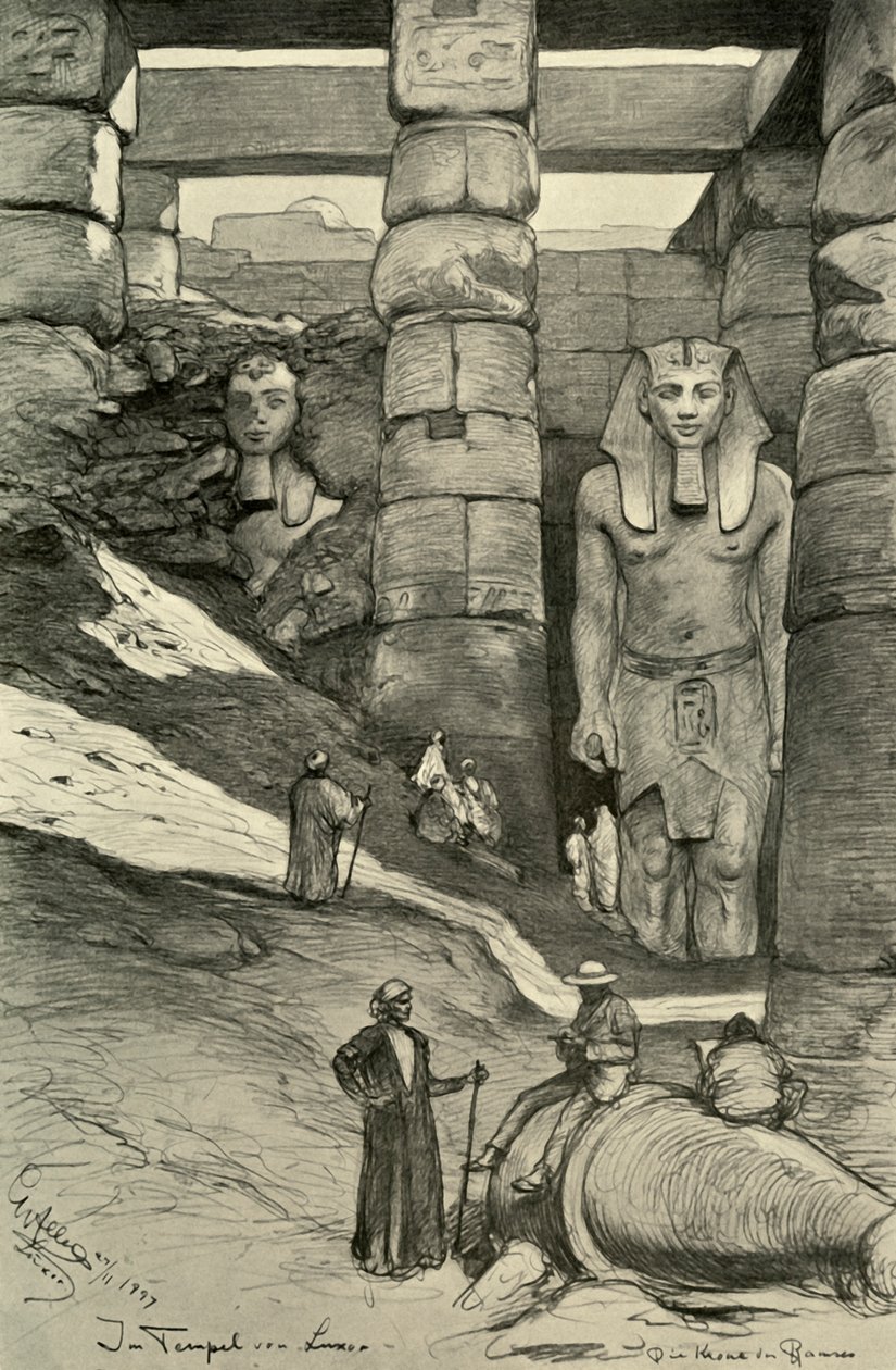 تماثيل في معبد الأقصر ، مصر ، 1898. بواسطة كريستيان فيلهلم أليرز