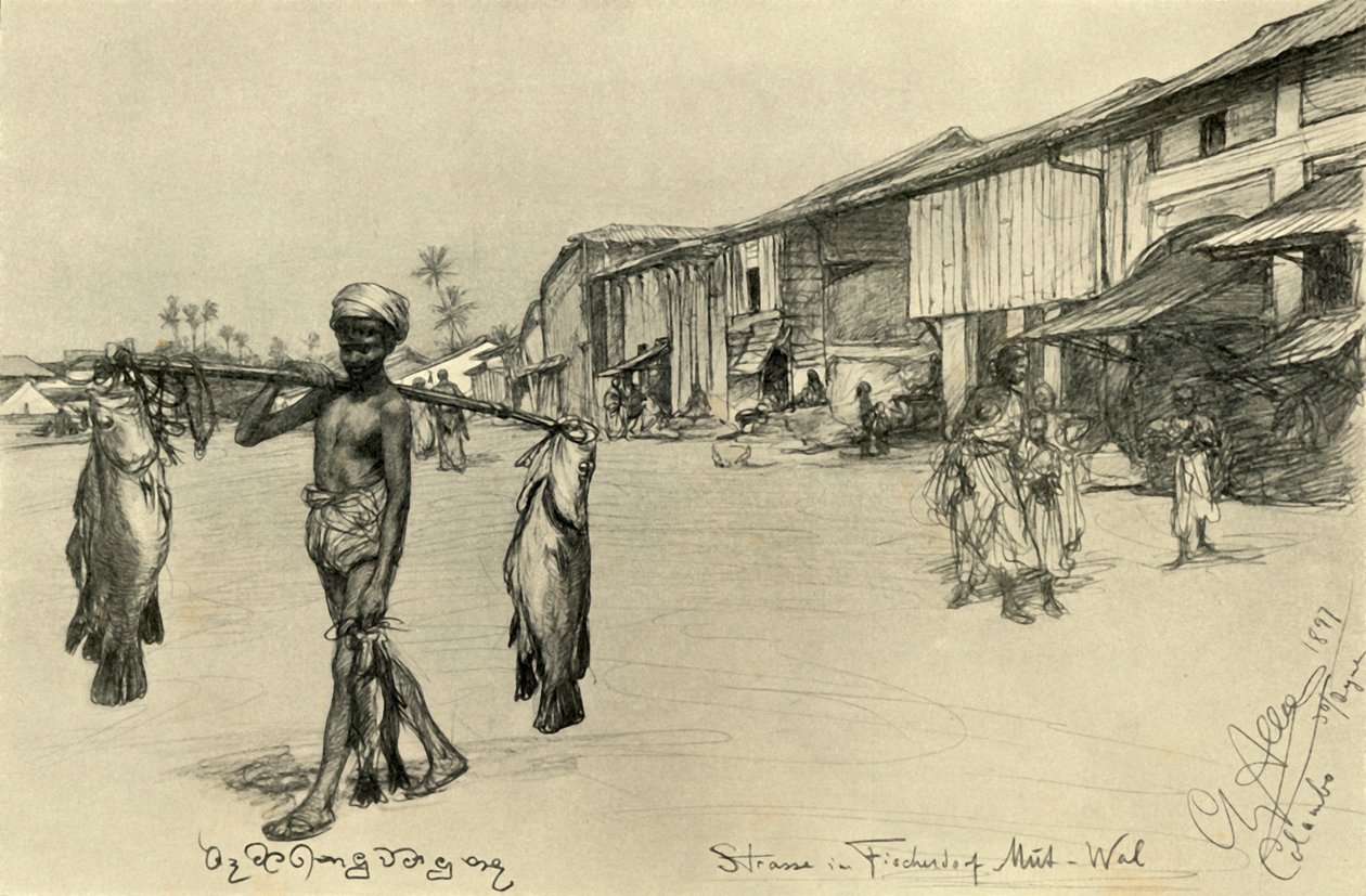 مشهد شارع في قرية صيد ، موتوال ، سيلان ، 1898. بواسطة كريستيان فيلهلم أليرز