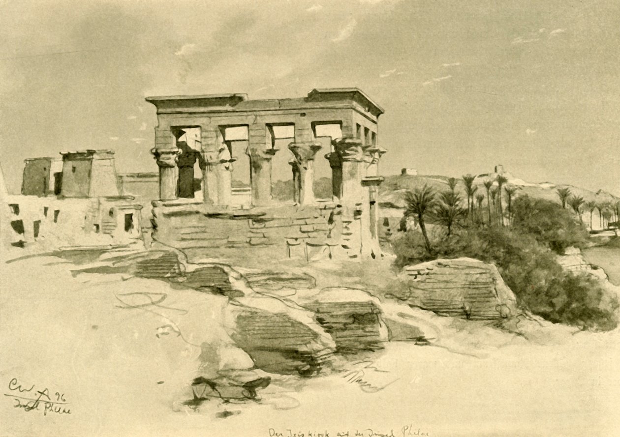 معبد إيزيس وكشك تراجان في جزيرة فيلة ، مصر ، 1898. بواسطة كريستيان فيلهلم أليرز