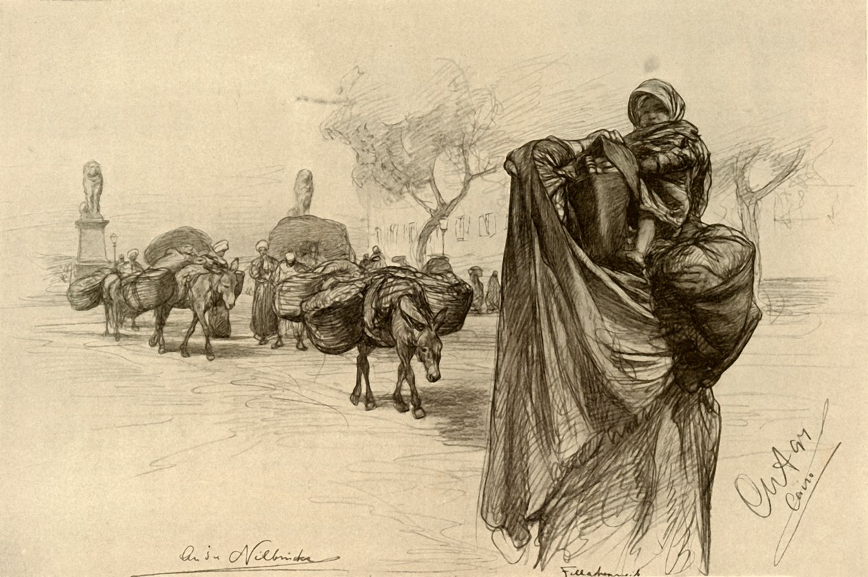 سيدة وطفل بالقرب من كوبري الجزيرة ، القاهرة ، 1898. بواسطة كريستيان فيلهلم أليرز