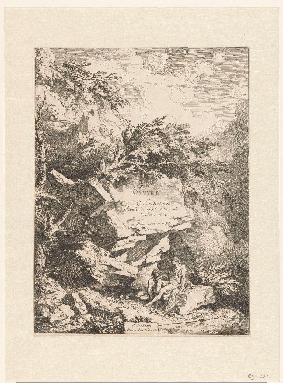 منظر صخري لشخصين يرتكزان على حجر أعمال سي جي إي ديتريش (عنوان السلسلة) Oeuvre de C.GE Dietrich، Peintre de S.A Electorale de Saxe (...) (عنوان السلسلة على الكائن) بواسطة كريستيان فيلهلم إرنست ديتريش