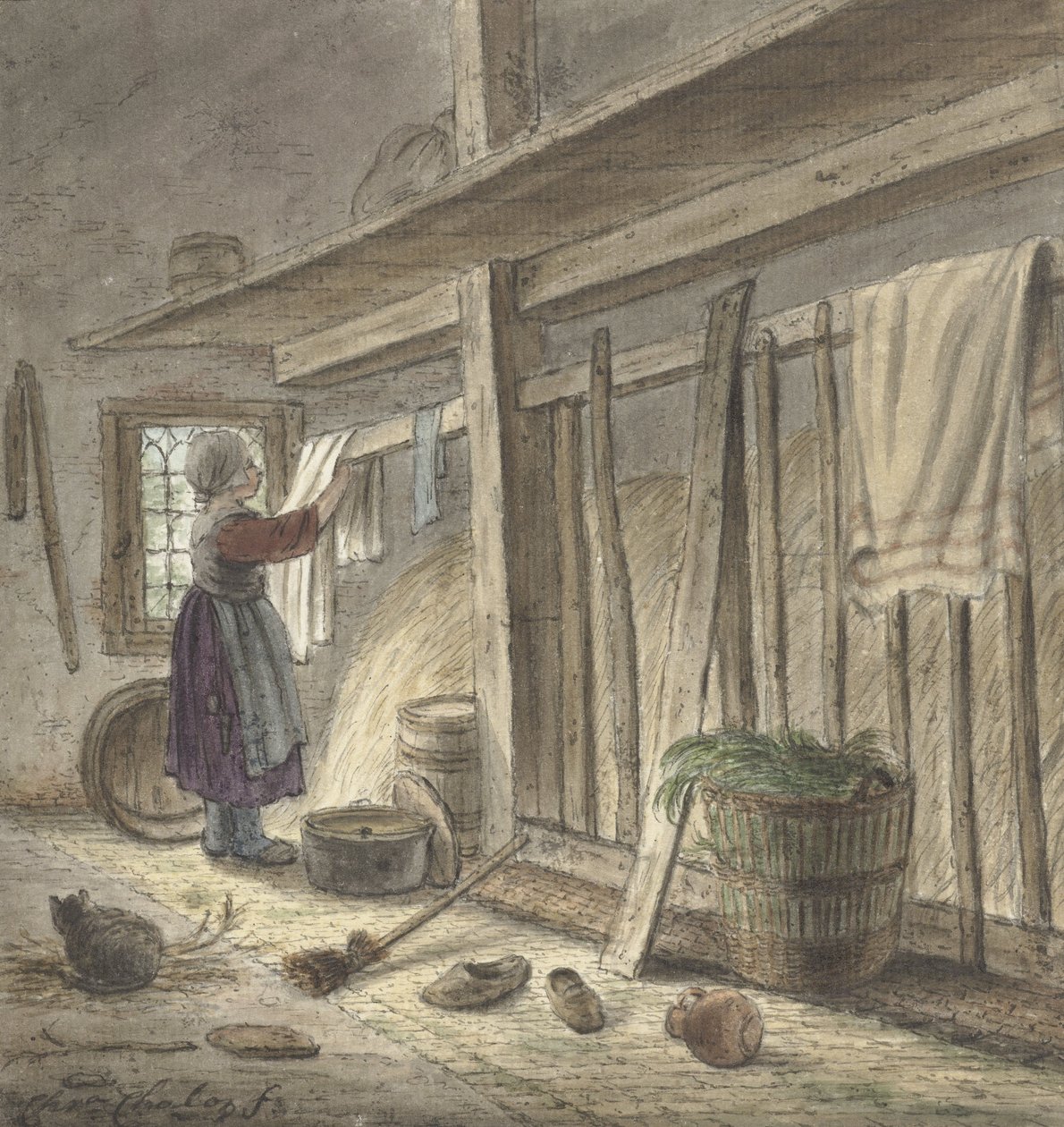 زاوية اسطبل مع فتاة معلقة قطعة قماش (1772) كريستينا شالون بواسطة كريستينا شالون