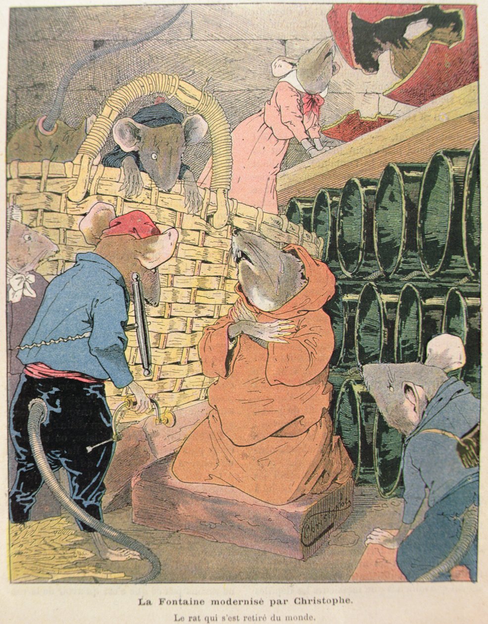 رسم توضيحي للفئران الذي انسحب من المجتمع من الخرافات بقلم جان دي لافونتين (1621-95) 1902 (نقش الألوان) بواسطة كريستوف 1856 1945 كريستوف 1856 1945