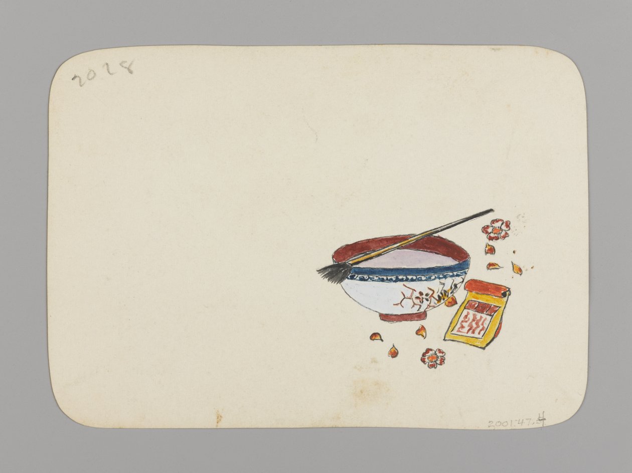 وعاء الطلاء والفرشاة (الصفحة المقابلة) ، c.1880 (مرحاض وحبر أسود على ورق رفيع جدًا) بواسطة كريستوفر جرانت لا فارج