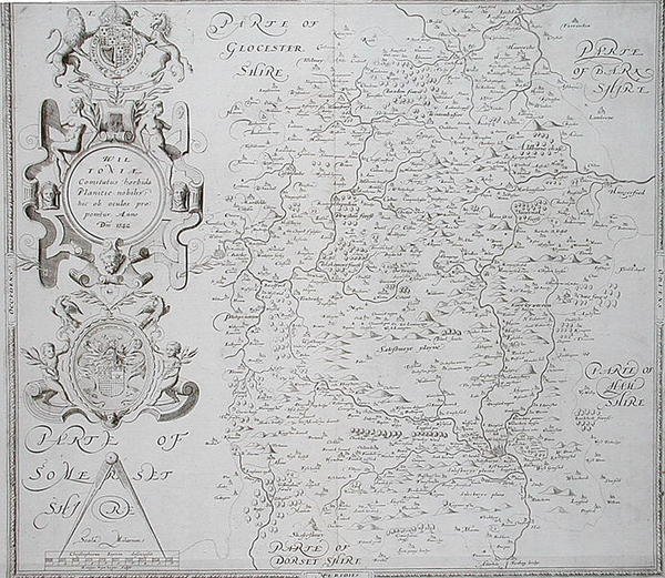 خريطة ويلتشير ، نقشها ويليام ويب ، نُشرت عام 1645 (نقش) بواسطة كريستوفر (بعد) ساكستون