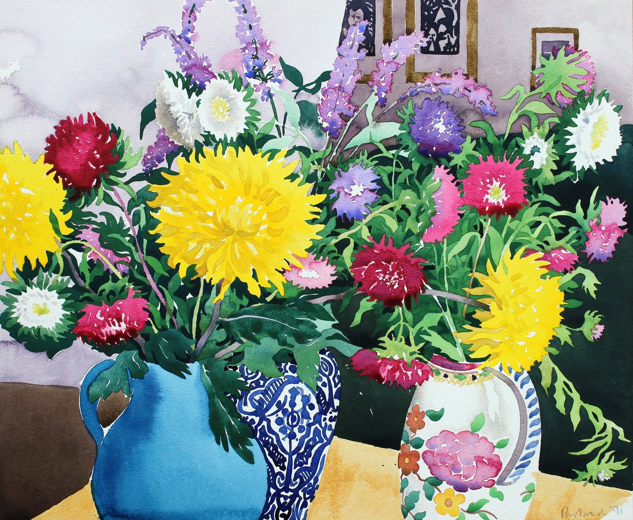 الداخلية مع Asters (ألوان مائية على ورق) بواسطة كريستوفر ريلاند