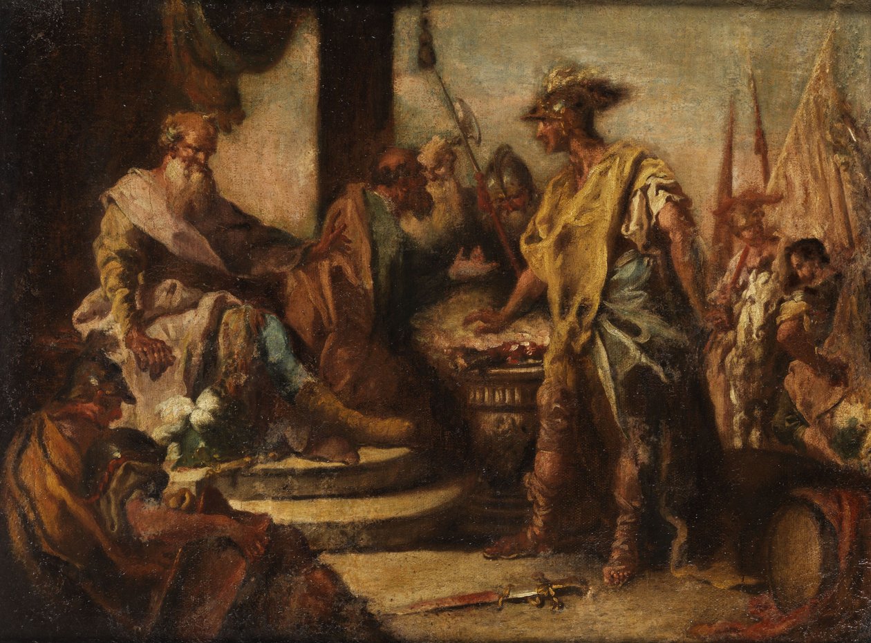 Mucius Scaevola يضع يده في النار أمام الأمير الأتروري بورسينا. بواسطة فرانشيسكو فونتيباسو