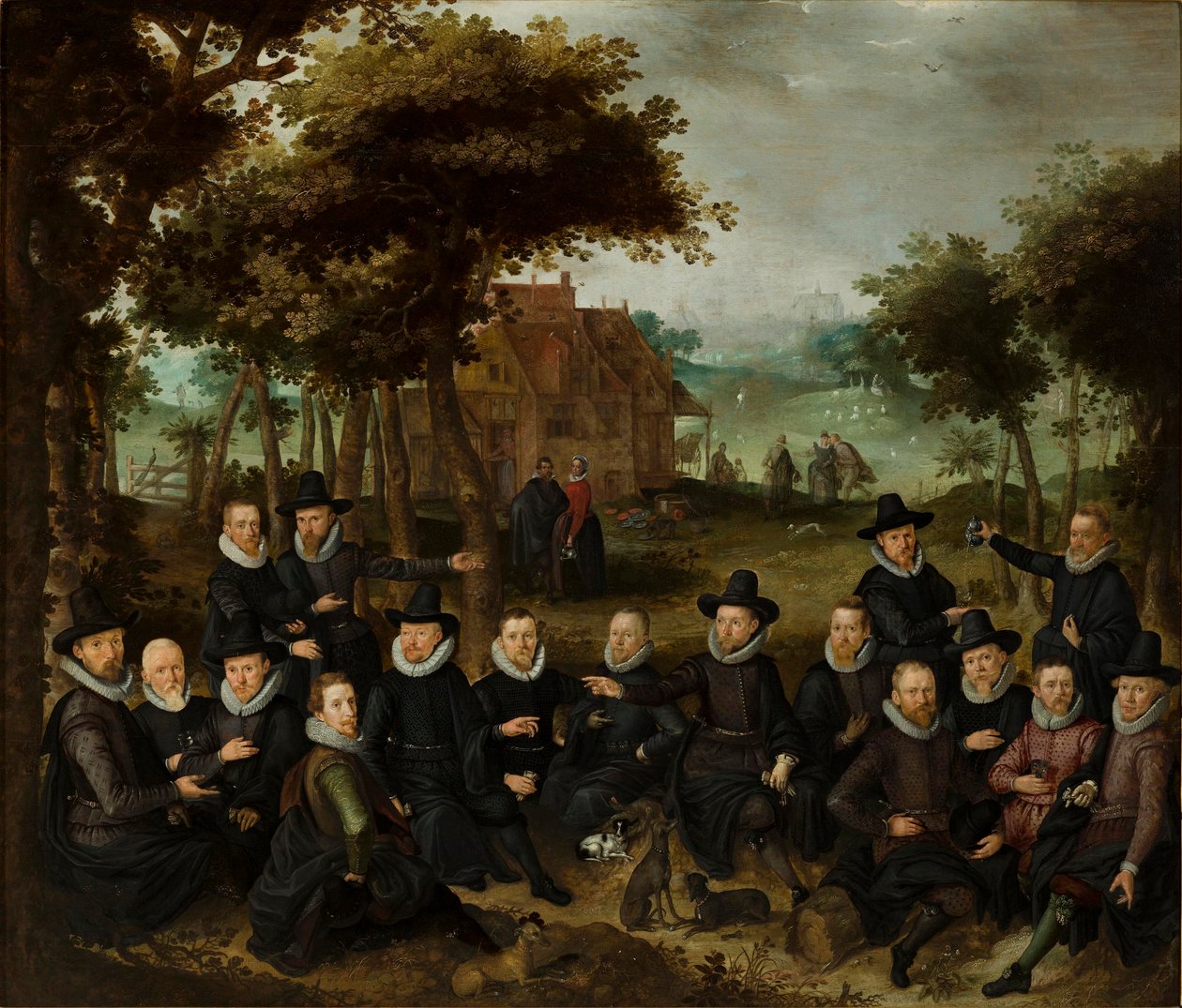 ضباط الحرس المدني القديم في ألكمار في المناظر الطبيعية. زيت على لوح متوسط QS بواسطة Claes Jacobsz van der Heck