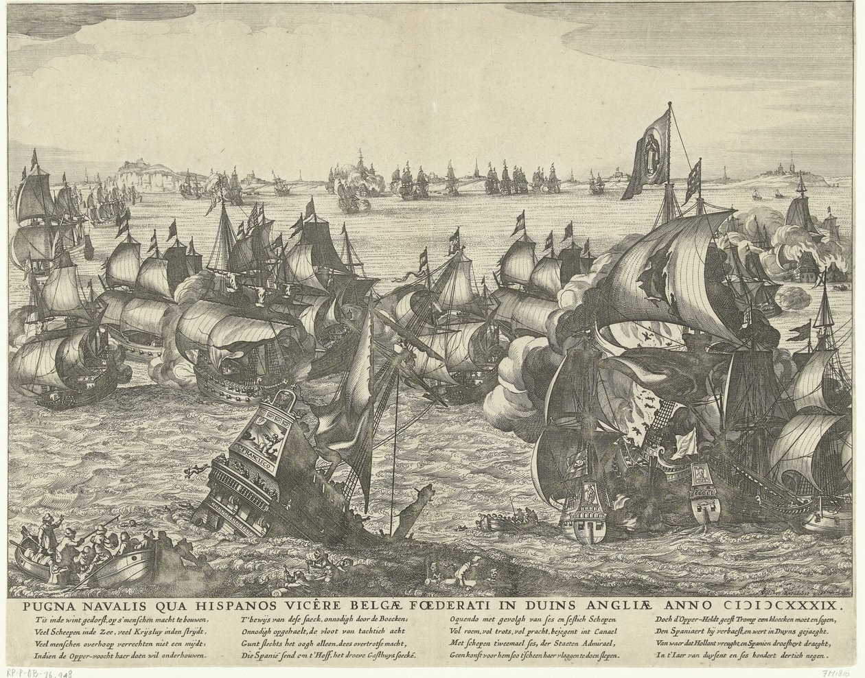 زيسلاغ بيج دوينز 1639 المعركة البحرية التي هزم فيها البلجيكيون الإسبان في Duins of England عام 1339 (العنوان على الشيء) بواسطة كلايس جانز. فيشر (الثاني) (ورشة عمل)