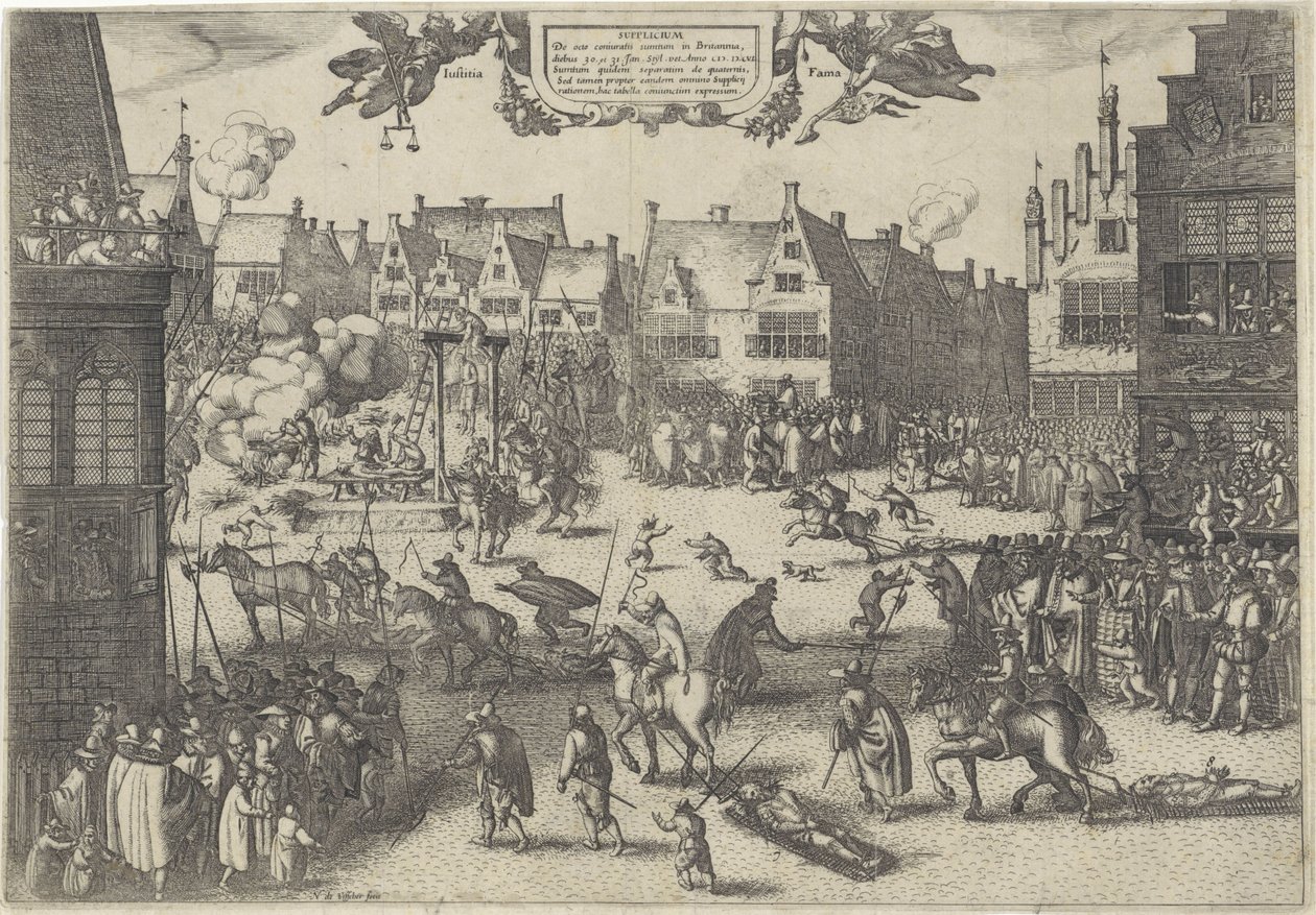 إعدام المتآمرين في خيانة البارود 1606 Supplicium de octo coniuratis sumtum in Britannia (العنوان على الكائن) بواسطة كلايس جانز. فيشر (الثاني)