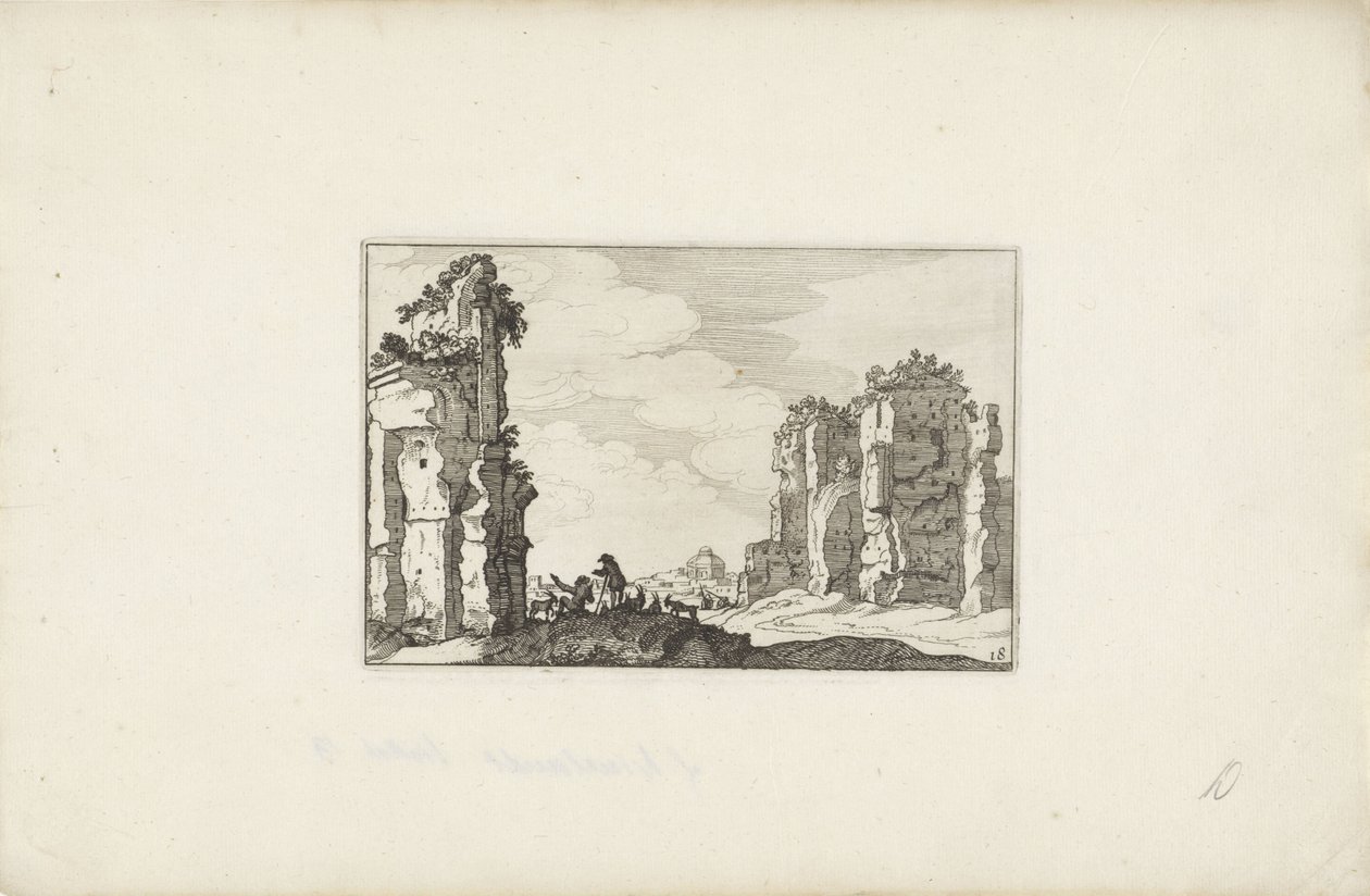 راعيان في حالة خراب المناظر الطبيعية الإيطالية مع الآثار (عنوان المسلسل) Variae Antiquitates Romanae (عنوان السلسلة على الكائن) بواسطة كلايس جانز. فيشر (الثاني)
