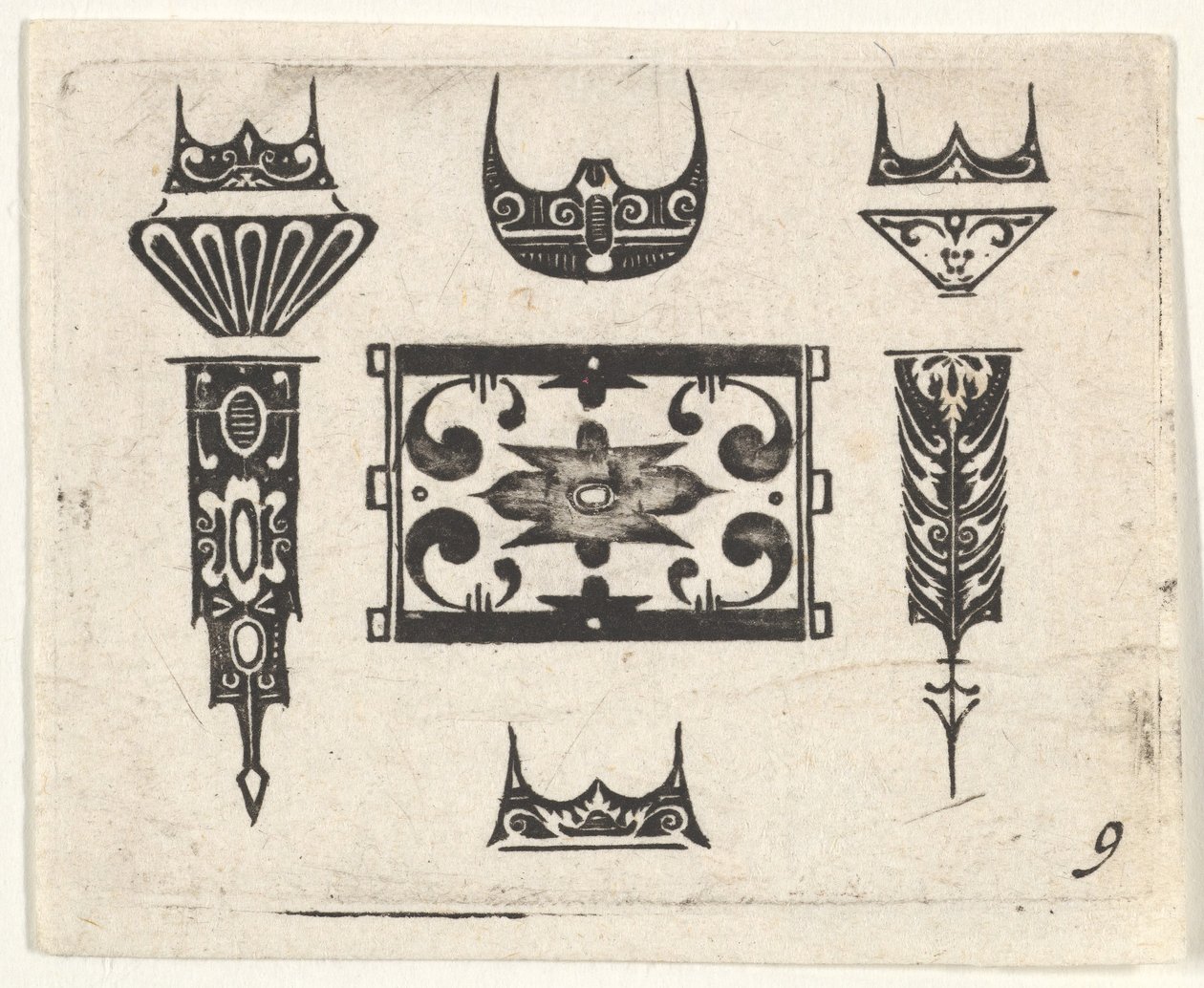 طباعة Blackwork مع تسعة عناصر ، كاليفورنيا. 1620. بواسطة كلايس جانز فيشر