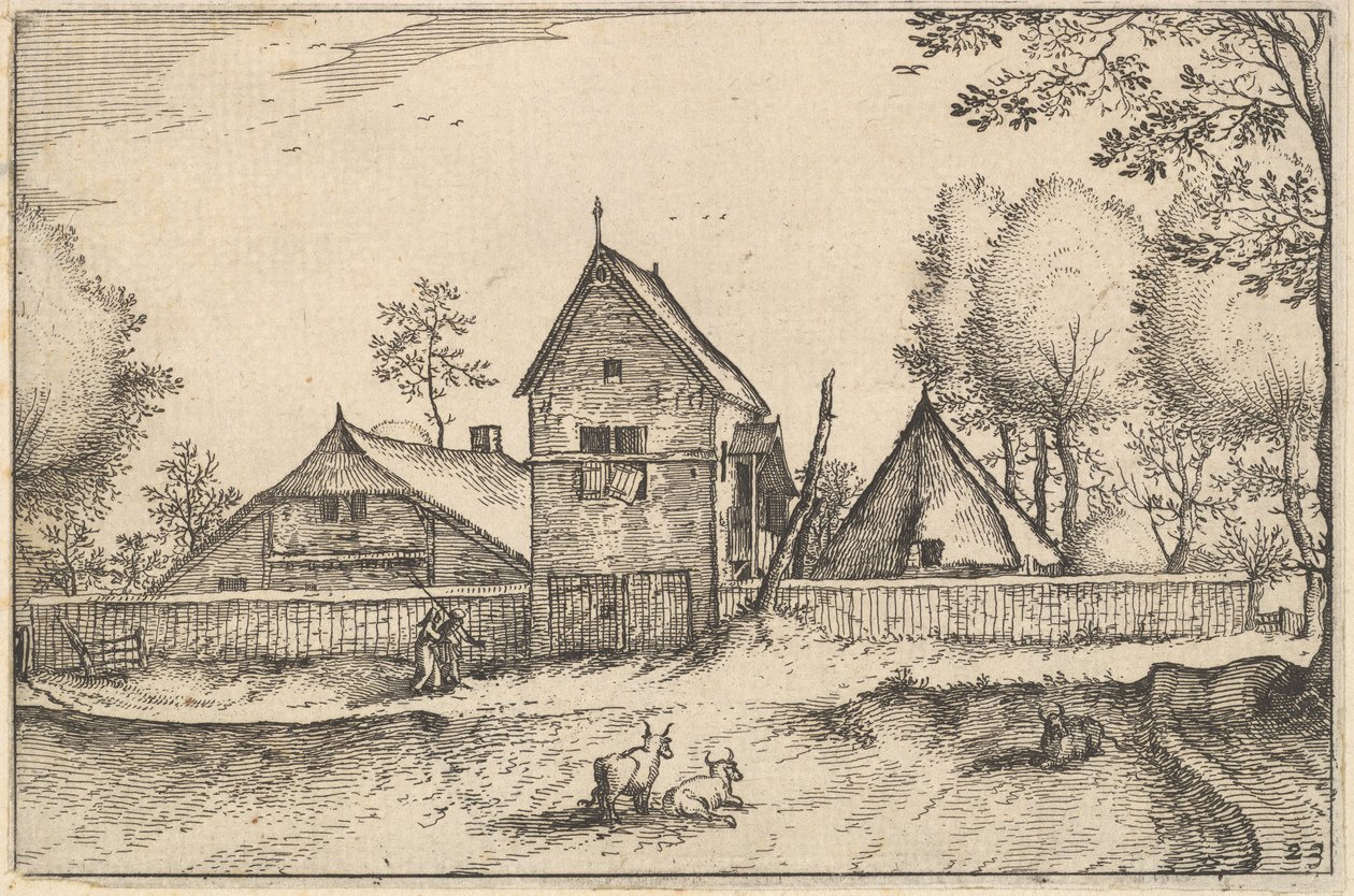 مزرعة كبيرة مسورة ، لوحة 23 من Regiunculae et Villee Aliquot Ducatus Brabantiae ، كاليفورنيا. 1610 بواسطة كلايس جانز فيشر