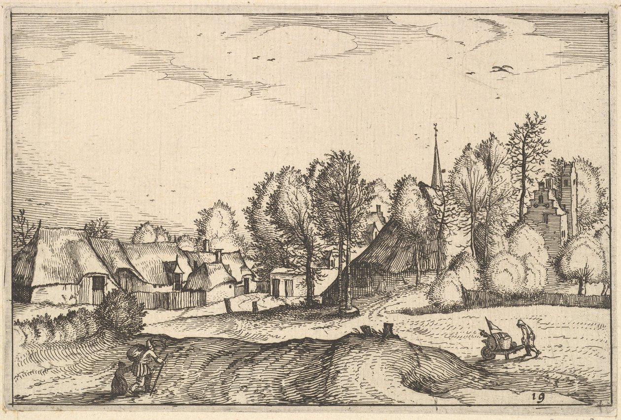 الطريق إلى القرية ، اللوحة 19 من مدن Regiunculae والعديد من دوقية برابانت ، كاليفورنيا. 1610. بواسطة كلايس جانز فيشر