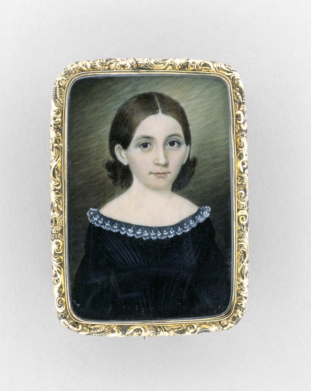 صورة لفتاة ، حوالي عام 1845 (ألوان مائية على عاجي ، مذهب وزجاج) بواسطة كلاريسا بيترز