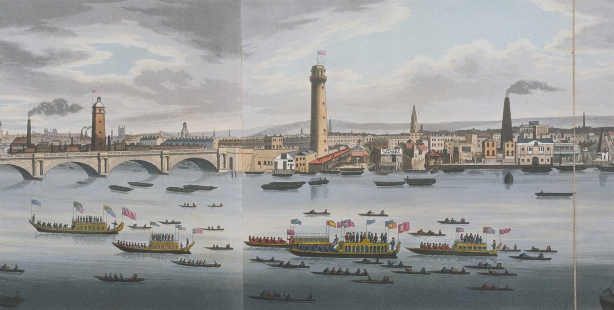 بانوراما نهر التايمز ، من أدلفي ، ج .1829 (aquatint) بواسطة كلارك