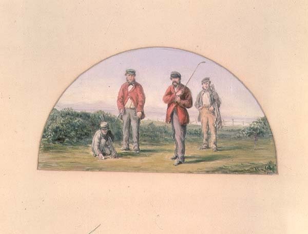 دراسة زيتية لواجهة صدر كتاب R. Clark's Golf - A Royal & Ancient Game بواسطة كلارك ستانتون