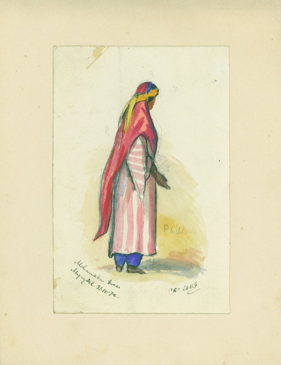 فستان محتان ، مجيدل ، 1872 (مرحاض وقلم رصاص على ورق) بواسطة كلود كوندر