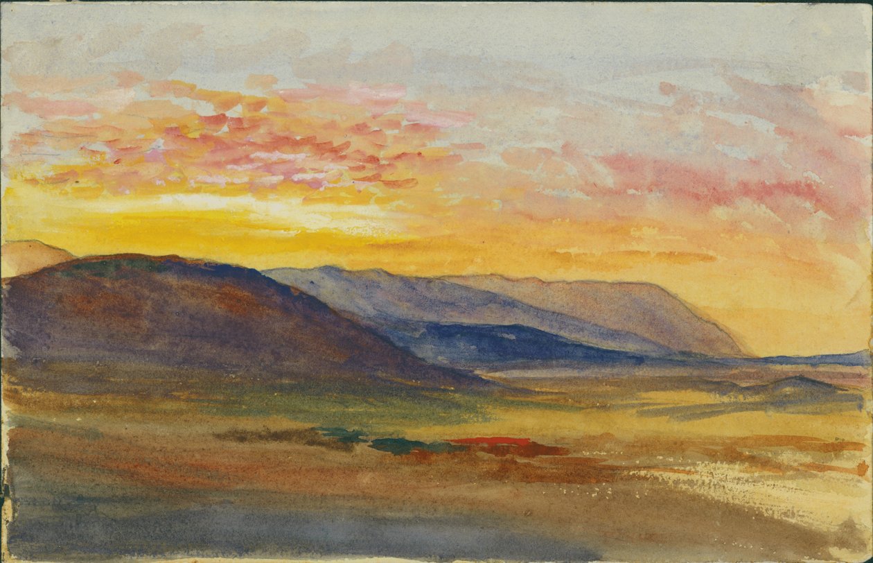 جبل الكرمل في الخريف ، ينظر إلى الغرب عند الغروب ، 1872 (مرحاض وقلم رصاص على ورق) بواسطة كلود كوندر