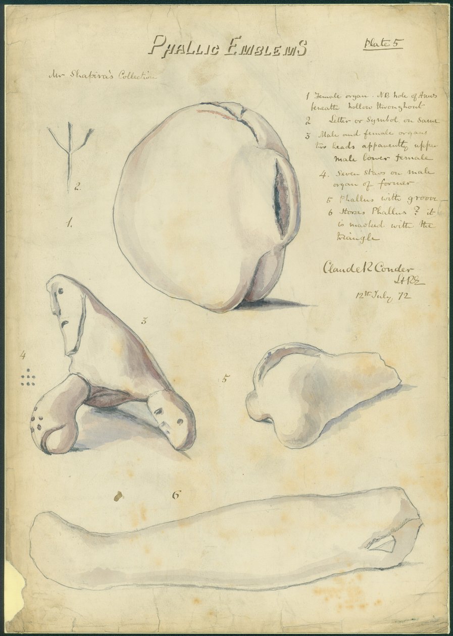 Phallic Emblems ، مجموعة السيد شابيرا ، اللوحة 5 ، 1872 (مرحاض وقلم رصاص على ورق) بواسطة كلود كوندر