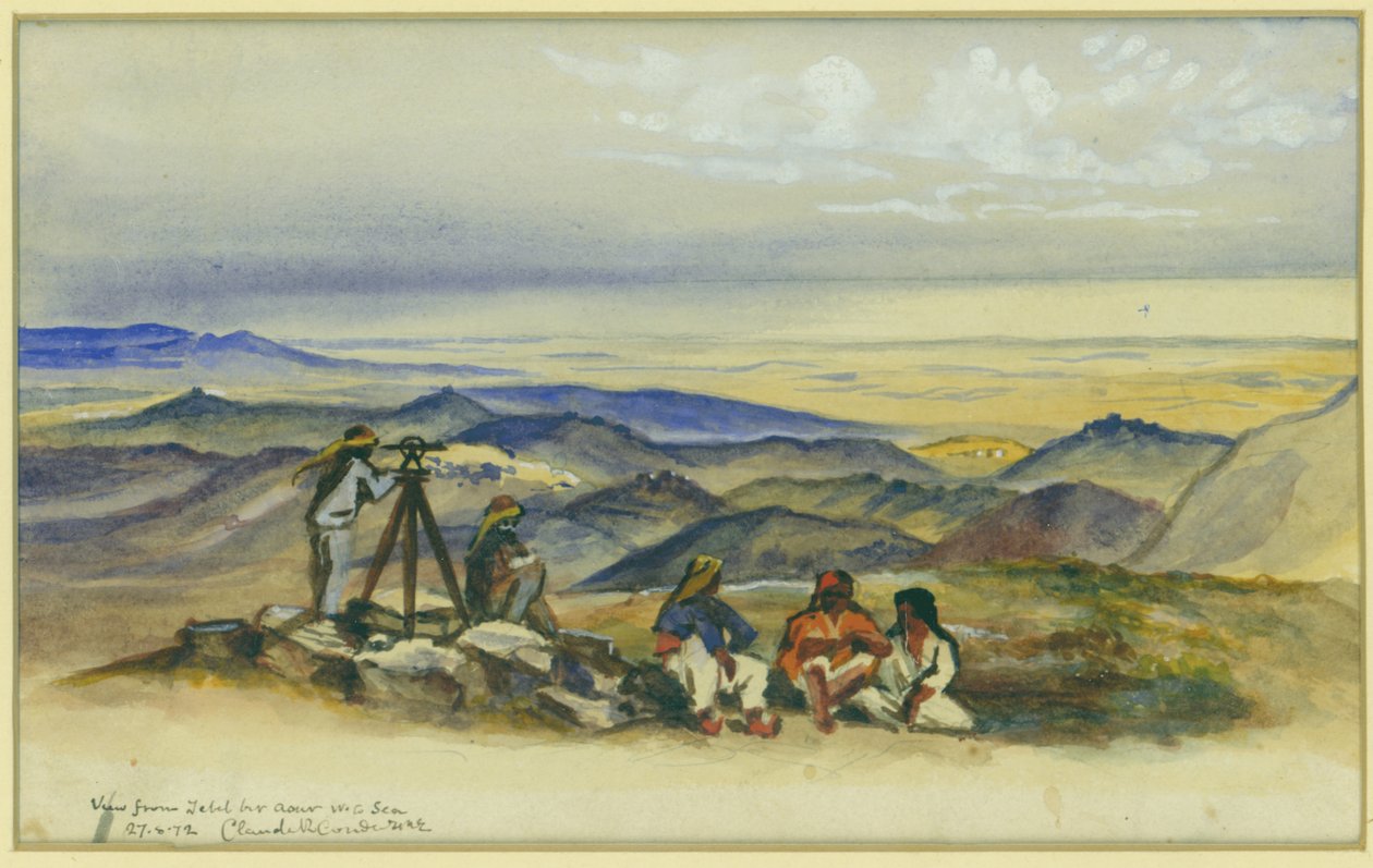 منظر من جبل بير أسور إلى البحر ، 1872 (مرحاض وقلم رصاص على ورق) بواسطة كلود كوندر