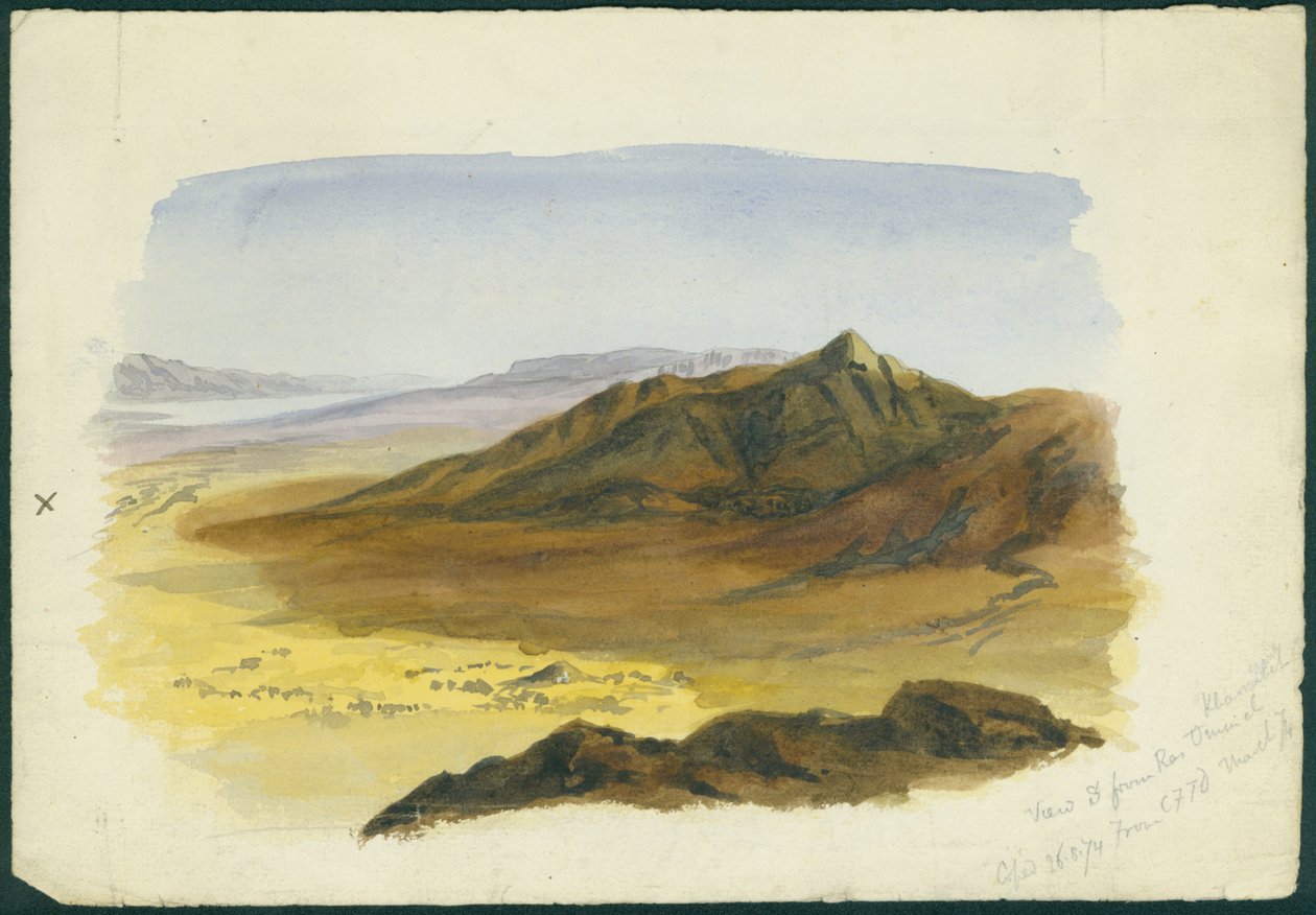 منظر لوادي الأردن باتجاه الجنوب ، 1874 (مرحاض وقلم رصاص على ورق) بواسطة كلود كوندر