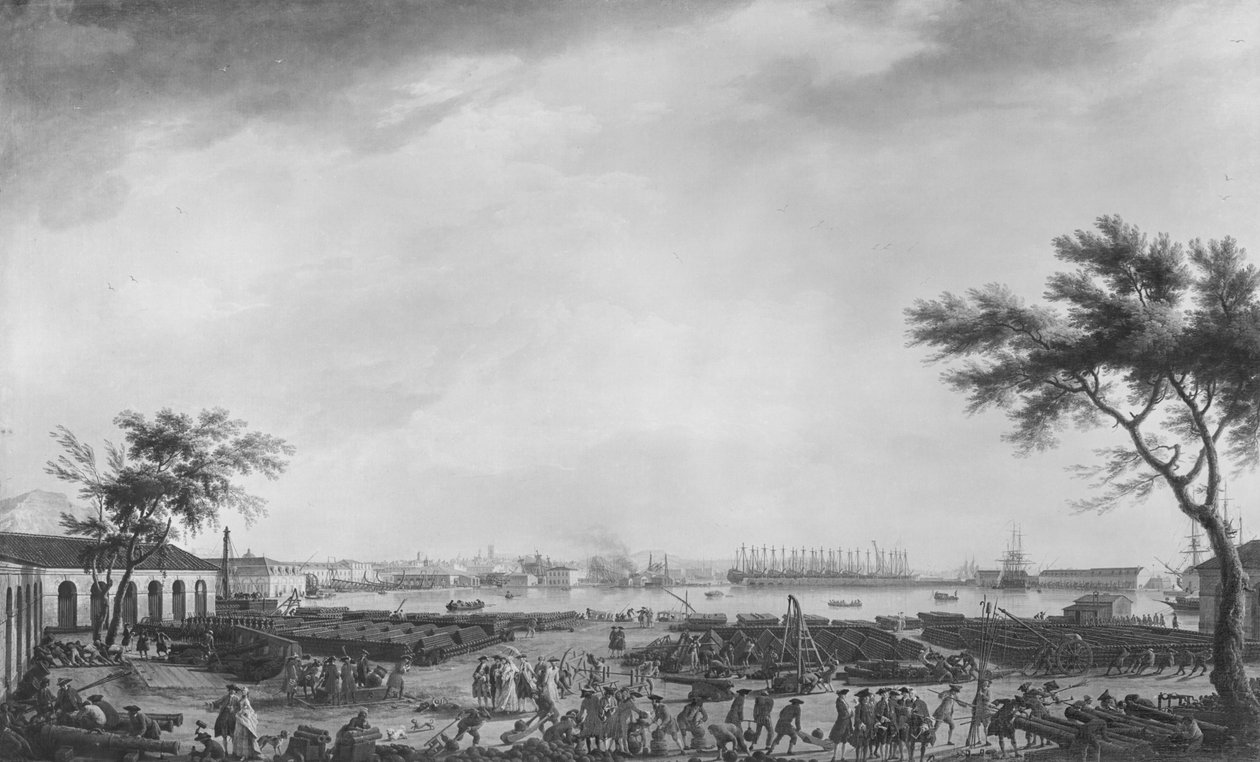 نيو بورت وأرسنال في تولون ، مأخوذ من مستودع المدفعية ، 1755 بواسطة كلود جوزيف فيرنيه