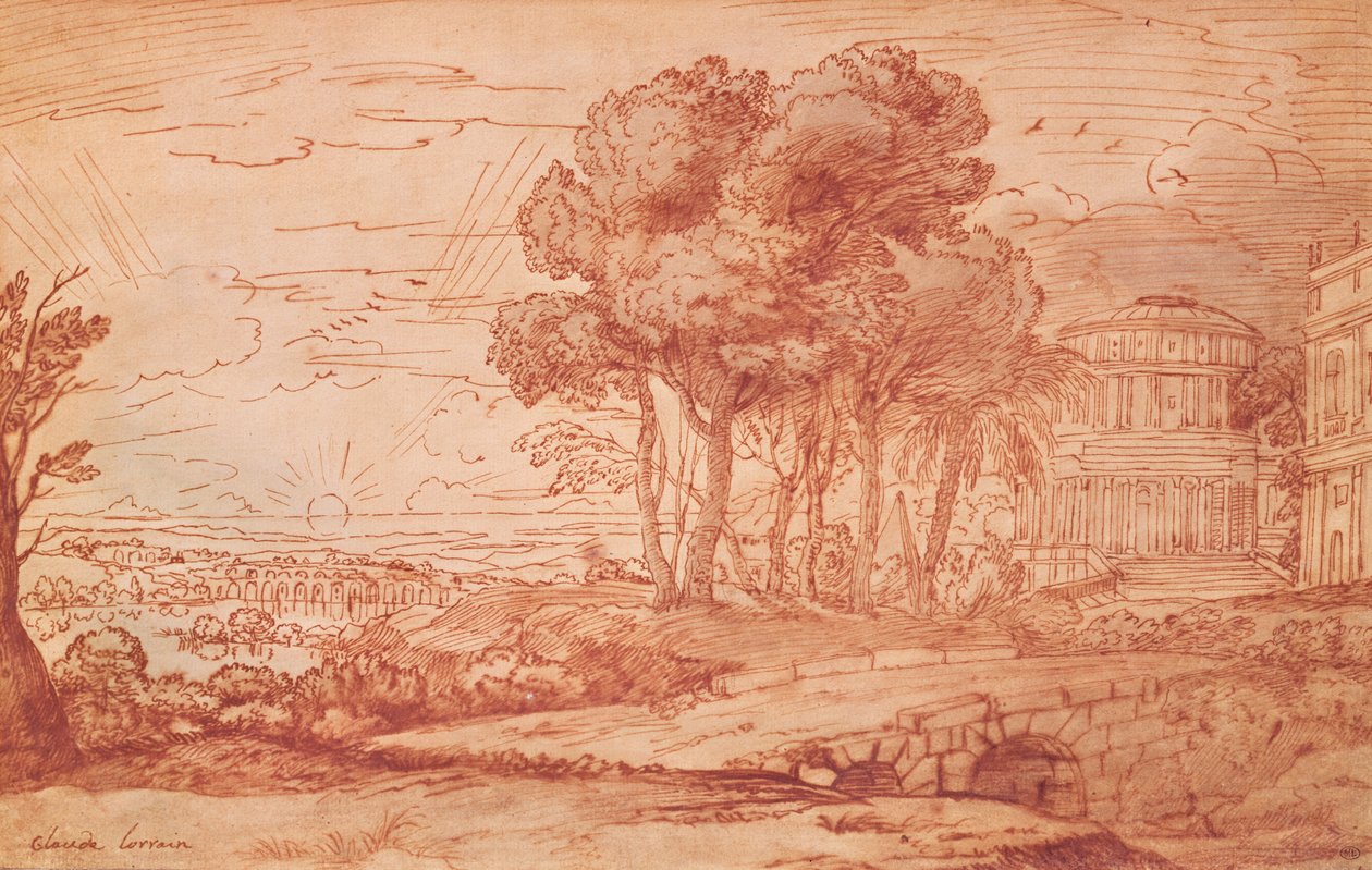 معبد أبولو في جزيرة ديلوس ، c.1648 (قلم ، حبر وغسل بالحبر) بواسطة كلود لورين