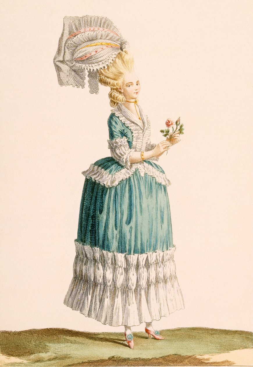 Caraco a la Polanaise ، منقوش بواسطة Dupin ، من "Galeries des Modes et Costumes Francais" ، c.1778-87 بواسطة كلود لويس Desrais
