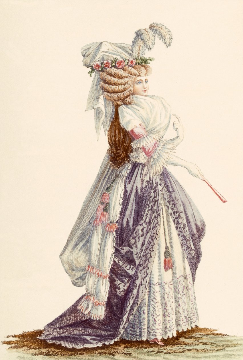 رداء سيدة "à la Grecque" ، من "Galeries des Modes et Costumes Francais" ، c.1778-87 بواسطة كلود لويس Desrais