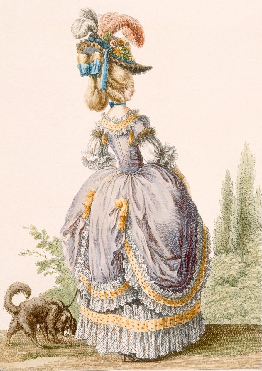 روب دي لا سيركاسيان ، منقوش بواسطة فويزارد ، من "Galeries des Modes et Costumes Francais" ، c.1778-87 99: ملابس ؛ لباس تقليدي لباس تقليدي؛ موضه؛ توضيح؛ بواسطة كلود لويس Desrais