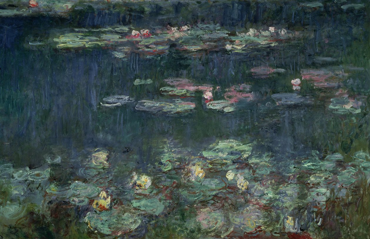 Waterlilies: Green Reflections ، 1914-18 (القسم الأيمن) (انظر أيضًا 70302 und 56004) بواسطة كلود مونيه