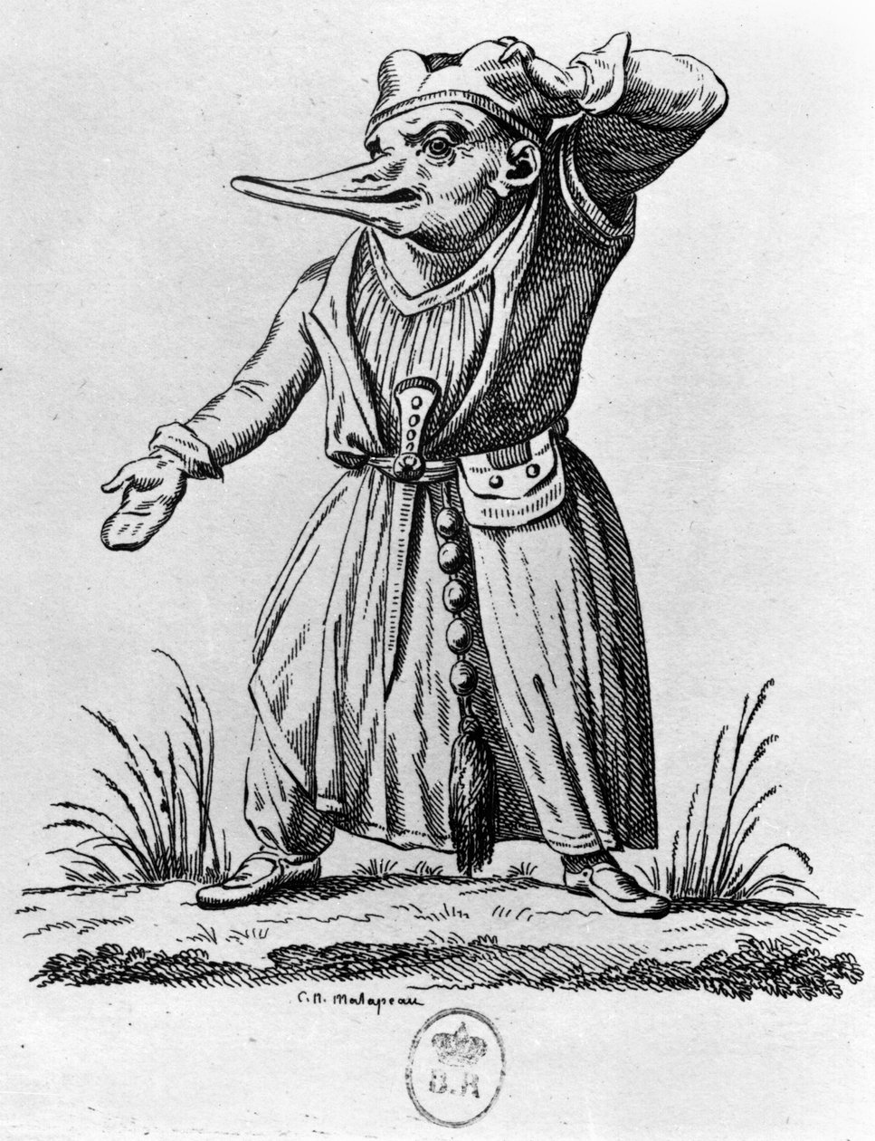 وحش من فيلم Les Songes Drolatiques de Pantagruel لفرنسوا رابيليه (1494-1553) (xylograph) بواسطة كلود نيكولاس مالابو