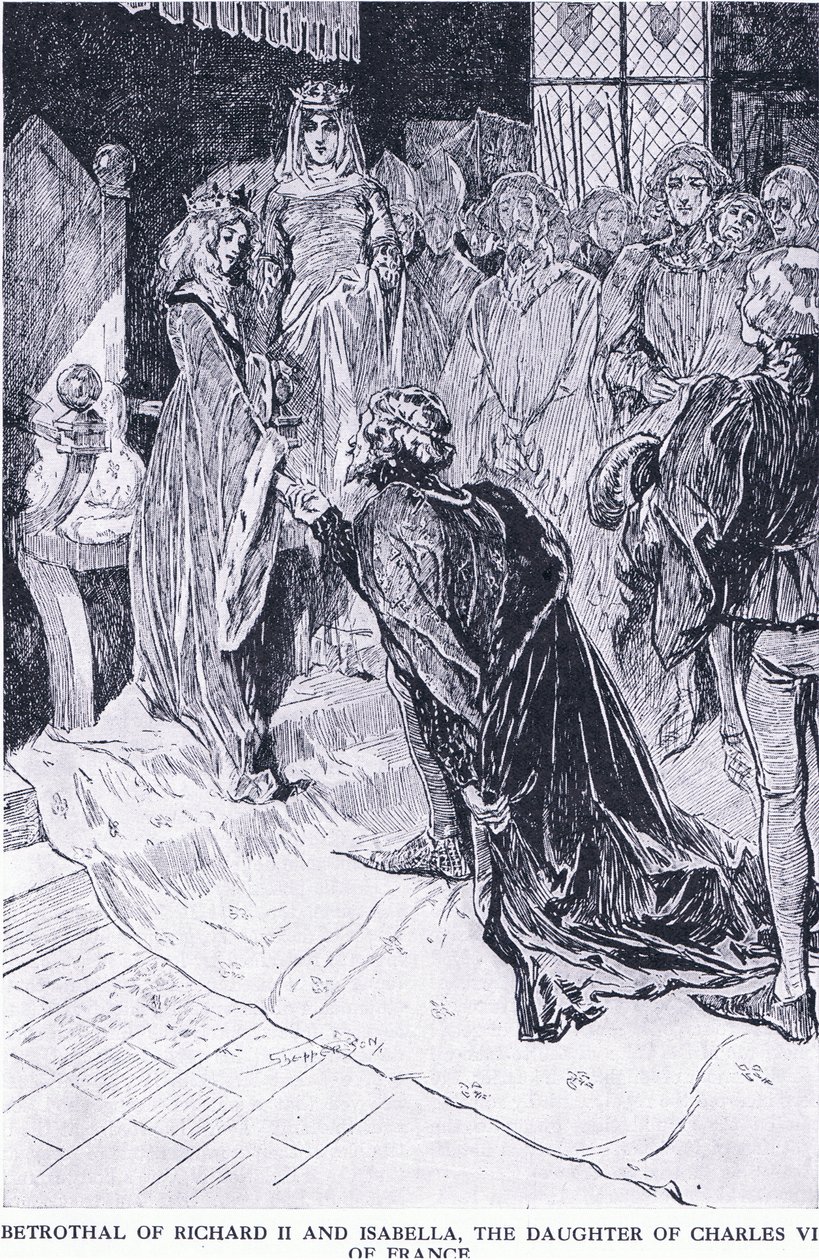 Bethroval من ريتشارد الثاني وإيزابيلا ابنة تشارلز السادس من فرنسا ، من Cassells History of the British People التي نشرتها شركة Waverley Book Company Limited ، c.1940 بواسطة كلود شيبرسون