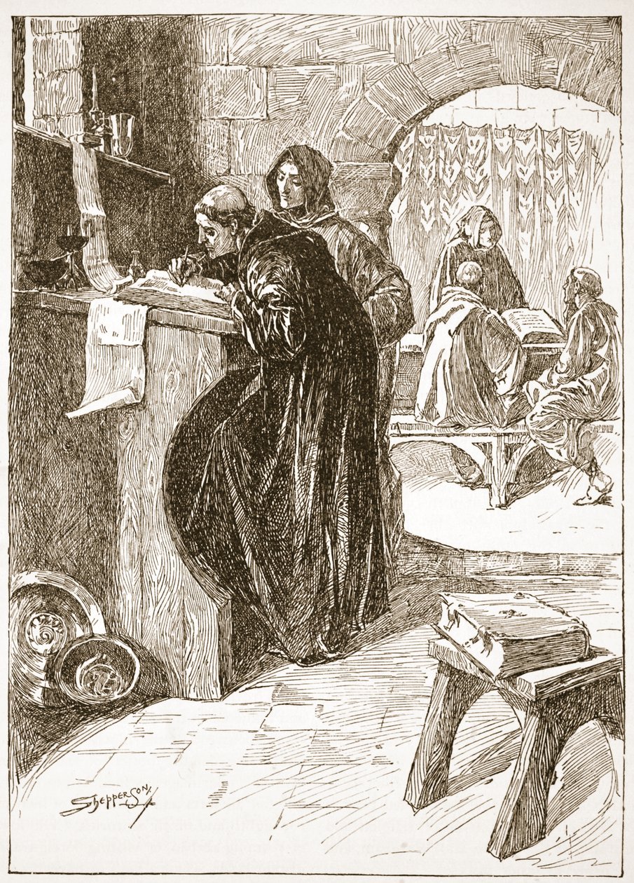 كتاب الدير ، صورة توضيحية من "كنيسة إنجلترا: تاريخ للشعب" بقلم HDM Spence-Jones ، حانة. ج .1910 (صورة بني داكن) بواسطة كلود شيبرسون
